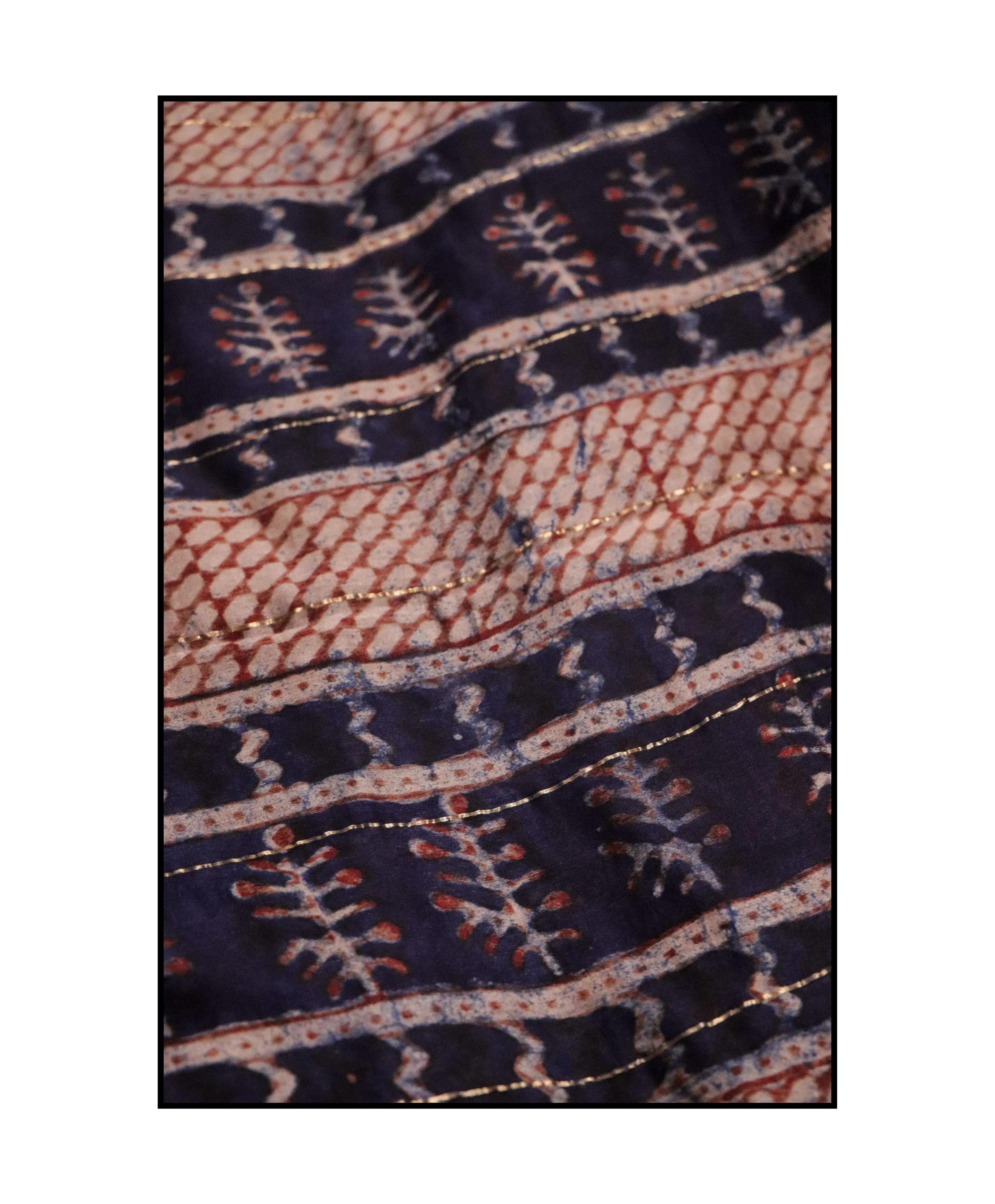 Kaisori Malhar - Dabu Pharad Indigo handblockprinted Silk Cotton saree