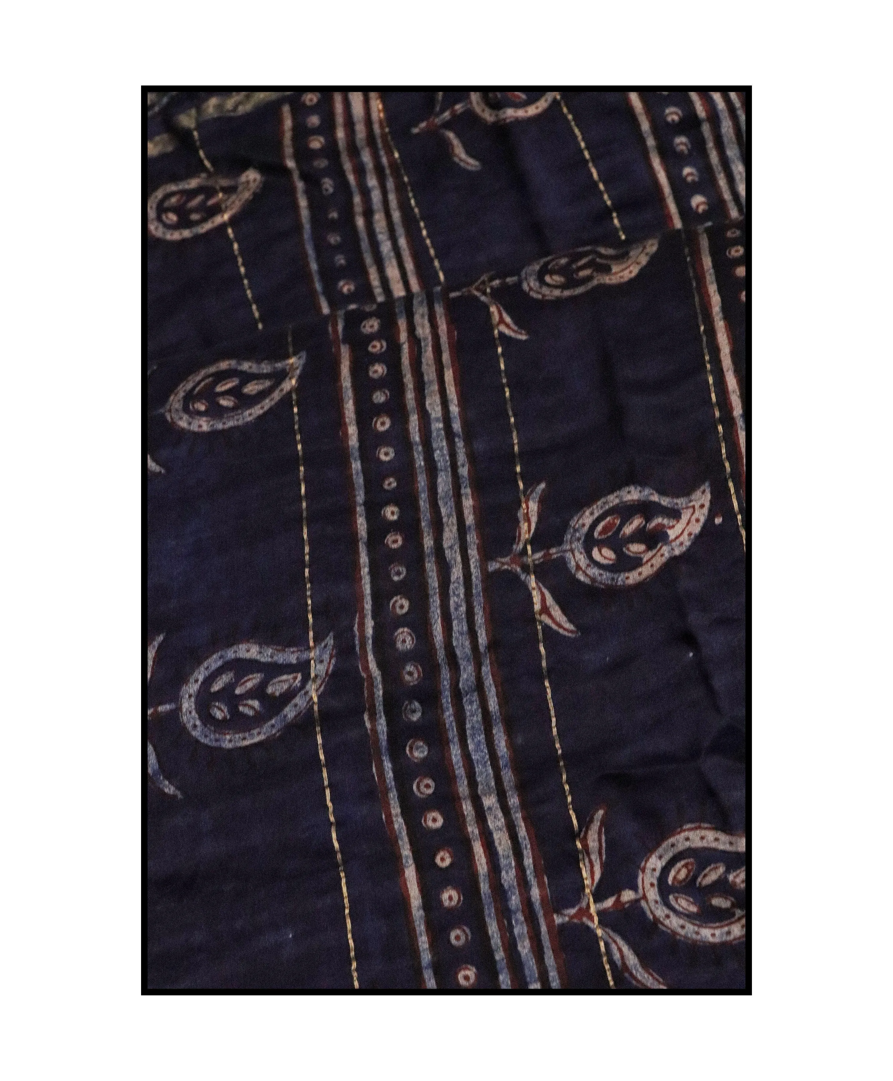 Kaisori Malhar - Dabu Pharad Indigo handblockprinted Silk Cotton saree