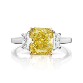 KATYA 5 CARAT RADIANT CUT NATURAL FANCY INTENSE YELLOW DIAMOND ENGAGEMENT RING PLATINUM & 18K GOLD GIA CERTIFIED 4 CT FIY BY MIKE NEKTA