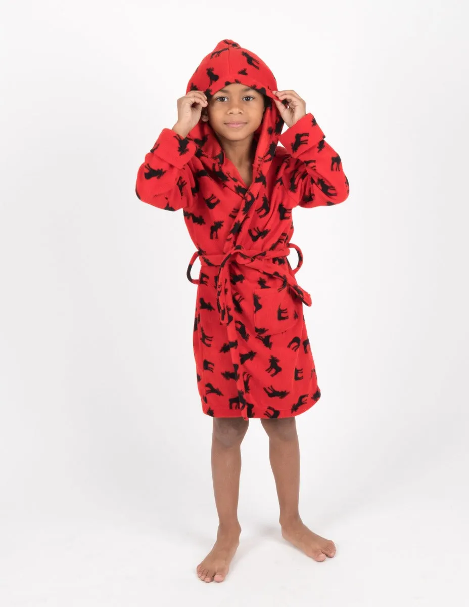 Kid's Christmas Animal Print Hooded Fleece Robe