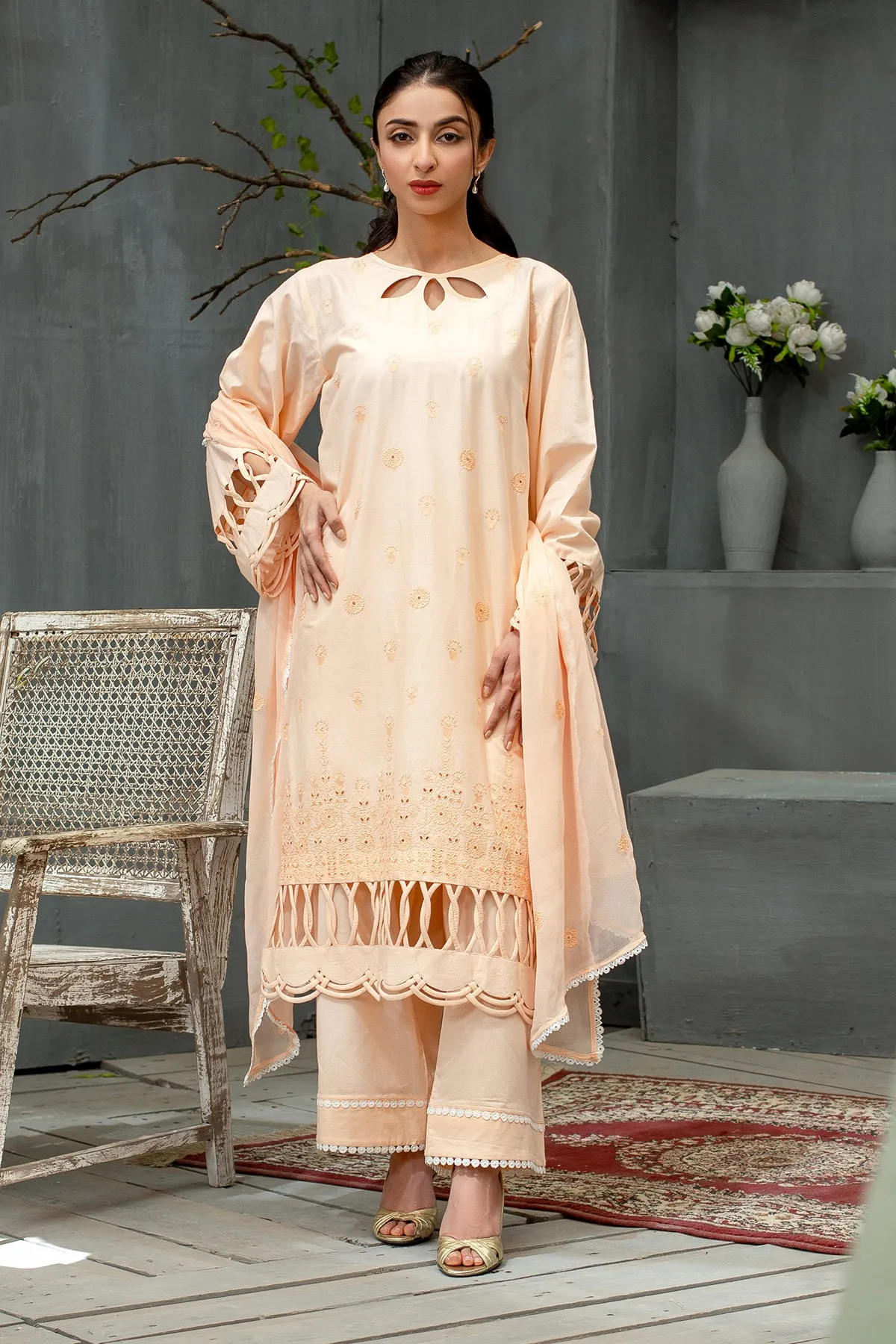 Ladies 3 Piece Unstitched Suit Chikankari Lawn USA-1028