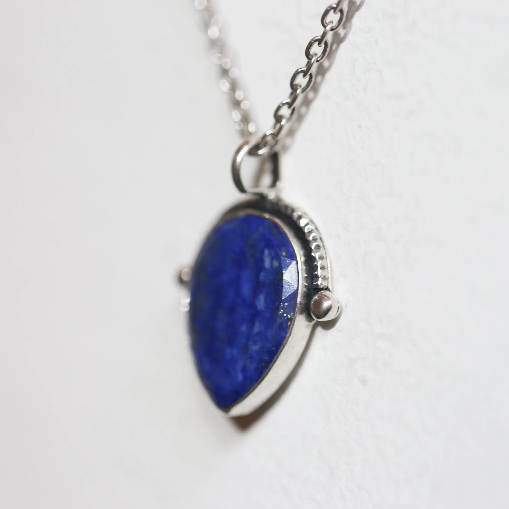 Lapis Lazuli Necklace - Silversmith Lapis Lazuli Pendant - Textured Sterling Silver