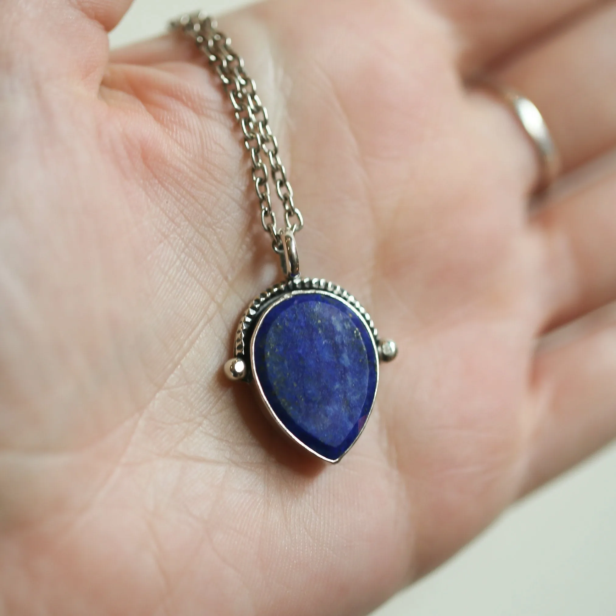 Lapis Lazuli Necklace - Silversmith Lapis Lazuli Pendant - Textured Sterling Silver