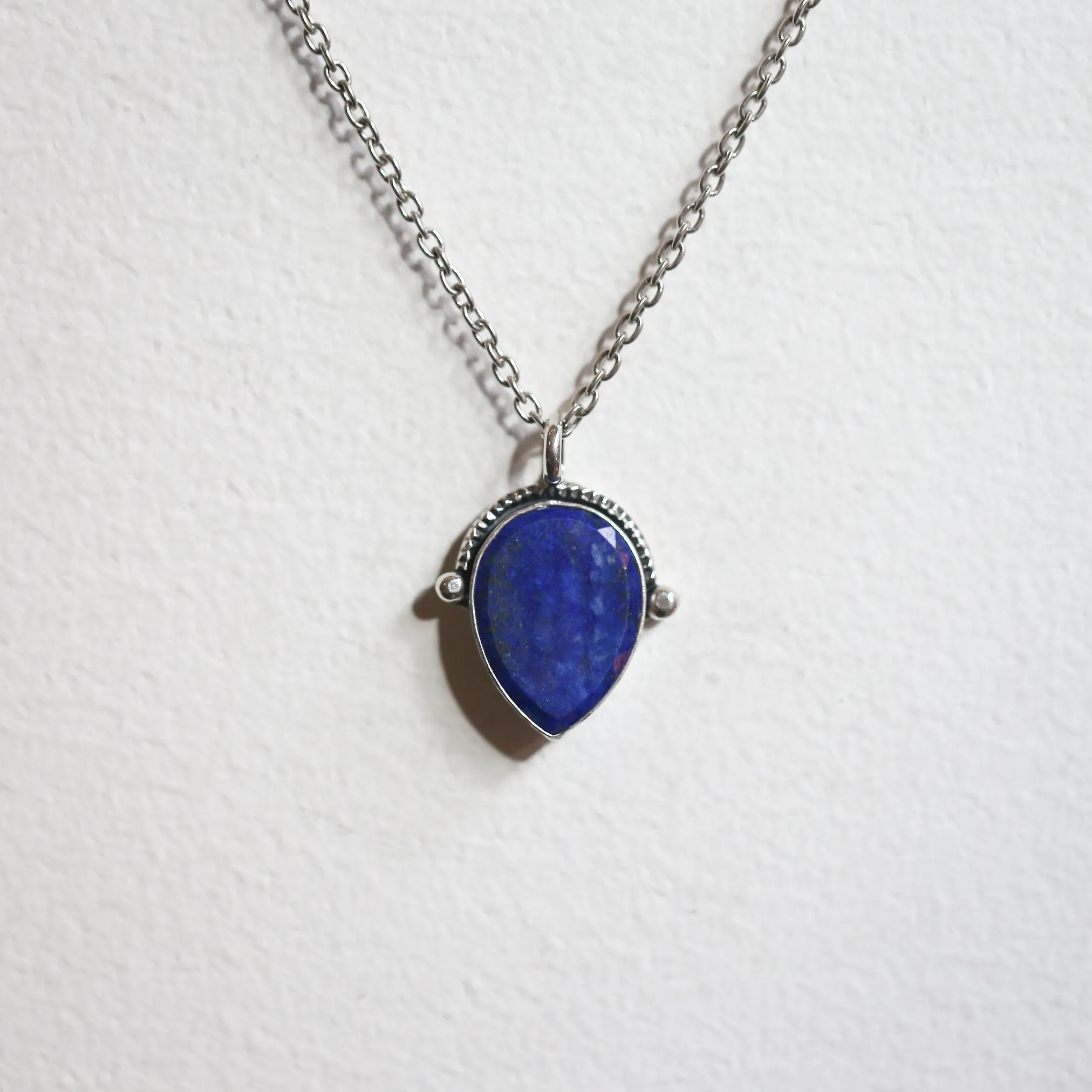 Lapis Lazuli Necklace - Silversmith Lapis Lazuli Pendant - Textured Sterling Silver