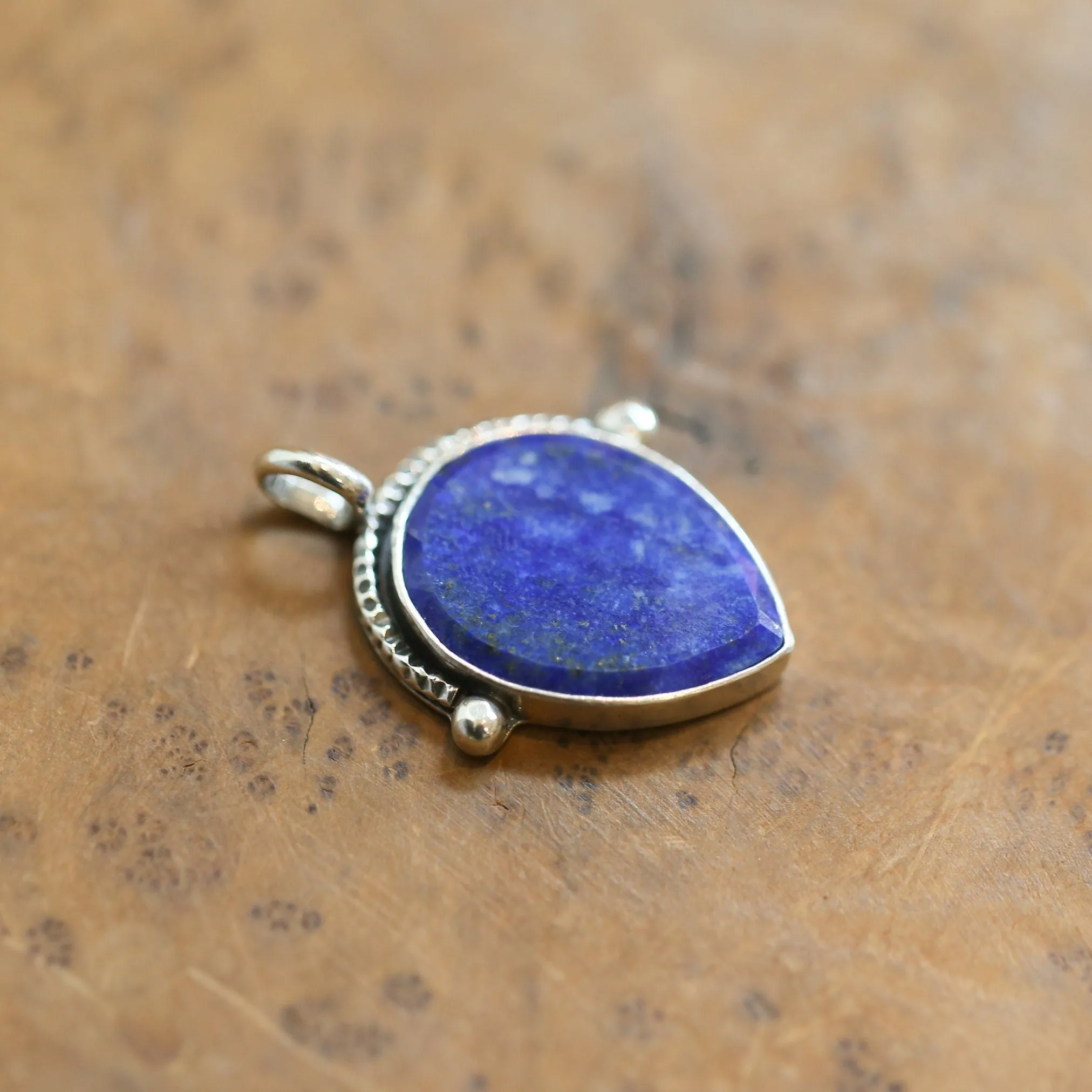 Lapis Lazuli Necklace - Silversmith Lapis Lazuli Pendant - Textured Sterling Silver