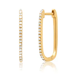 Large Rectangle Micro-Pave Diamond Hoop Earrings, Single Diamond Row