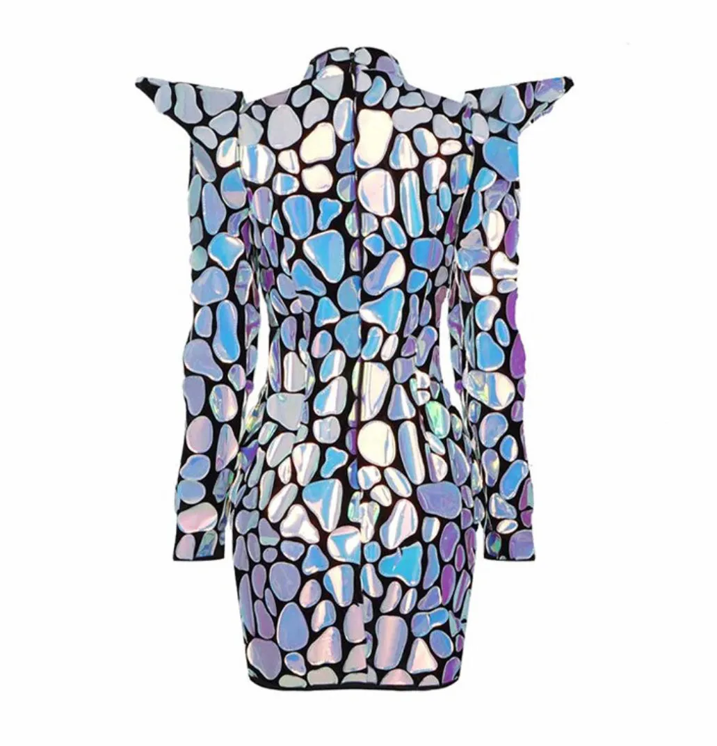 Laser Patchwork Puff Mini Dress