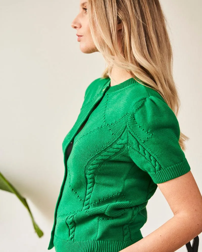 Lily Organic Cotton Knit Detail Cardigan | Emerald