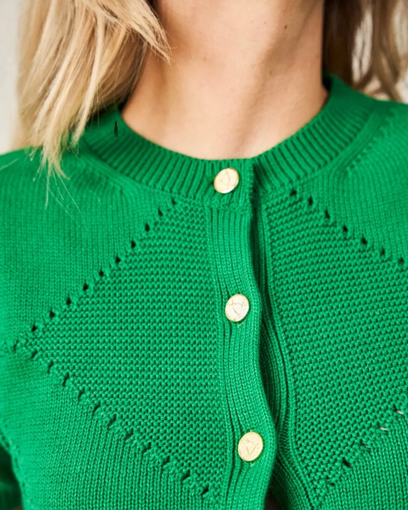 Lily Organic Cotton Knit Detail Cardigan | Emerald