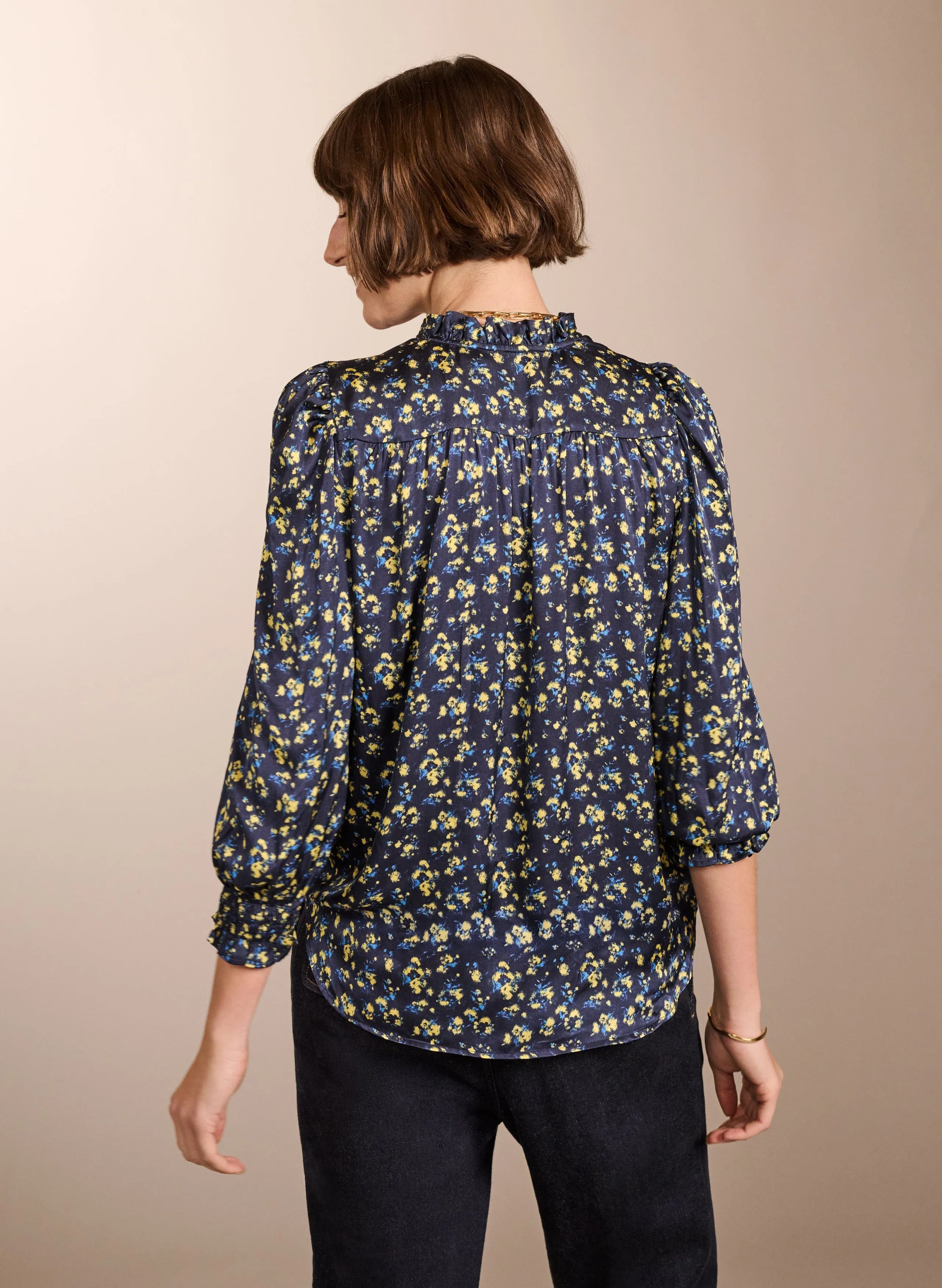 Melie LENZING ECOVERO Recycled Blouse | Blue Blurred Ditsy