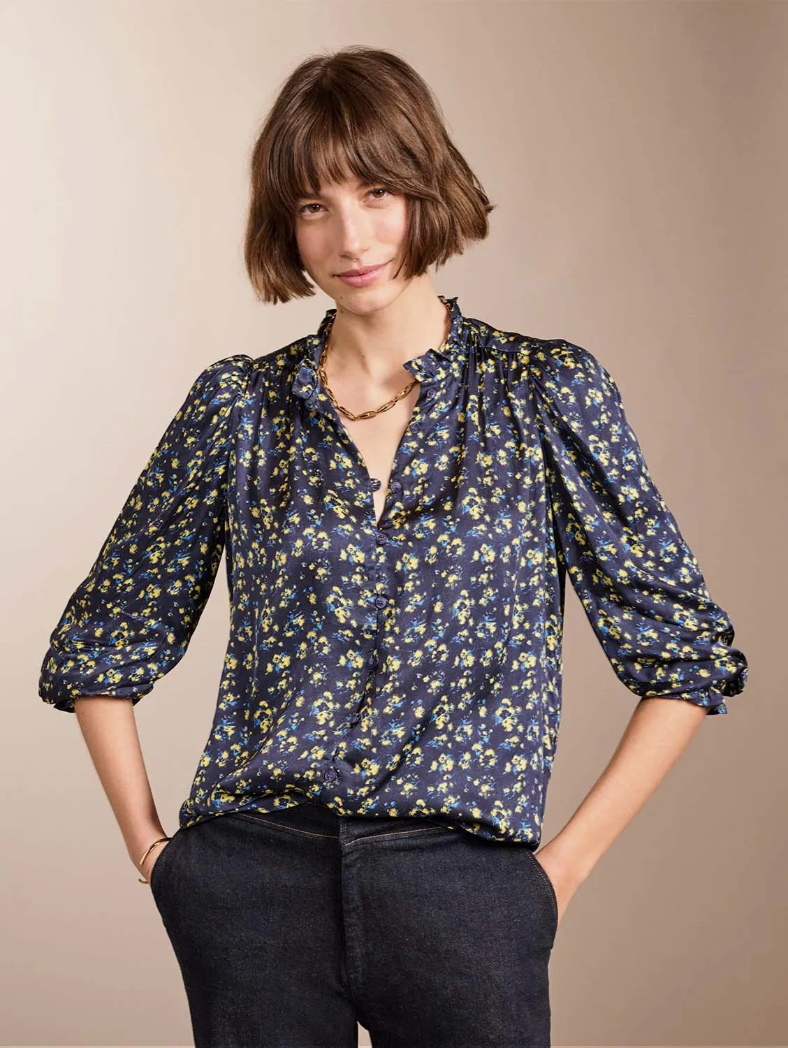 Melie LENZING ECOVERO Recycled Blouse | Blue Blurred Ditsy