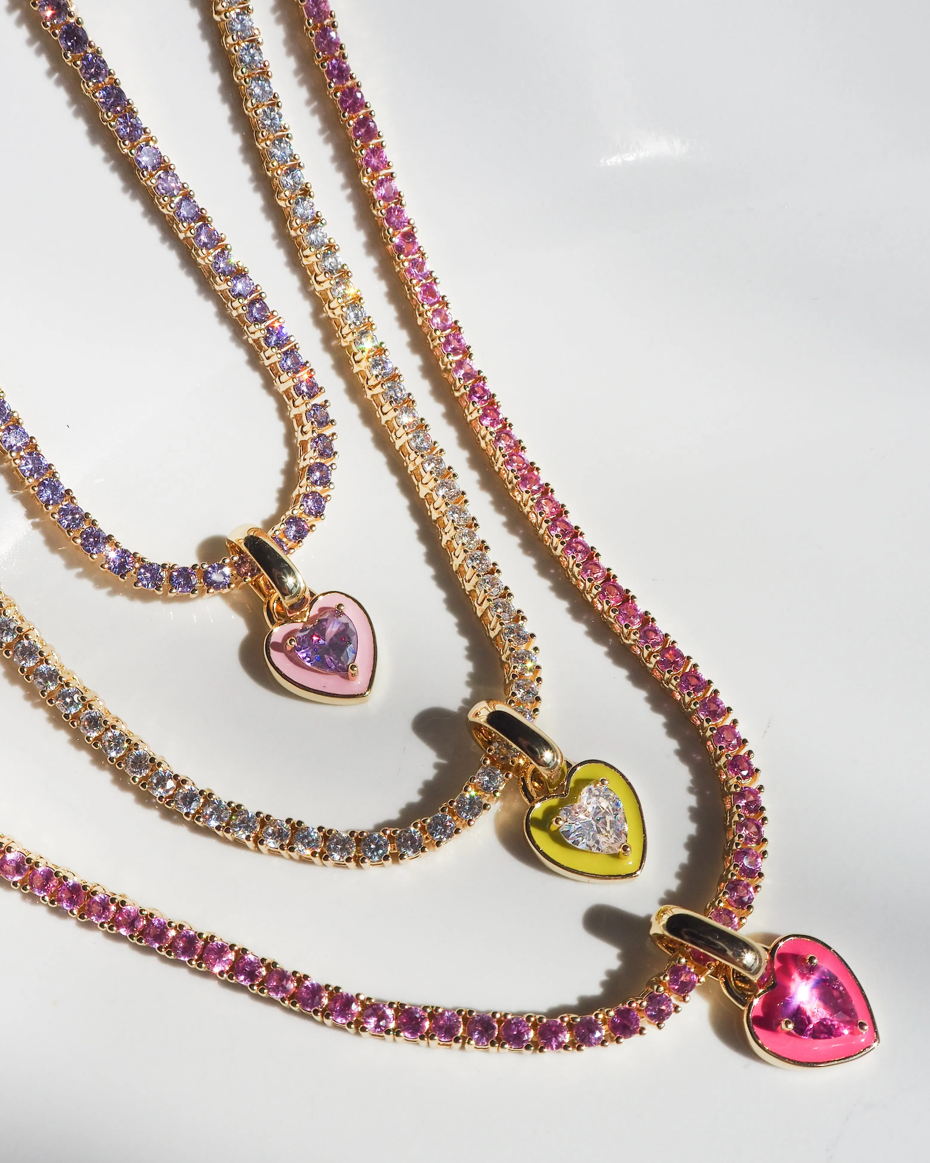 Mini Ballier Necklace with Heart Charm- Hot Pink- Gold