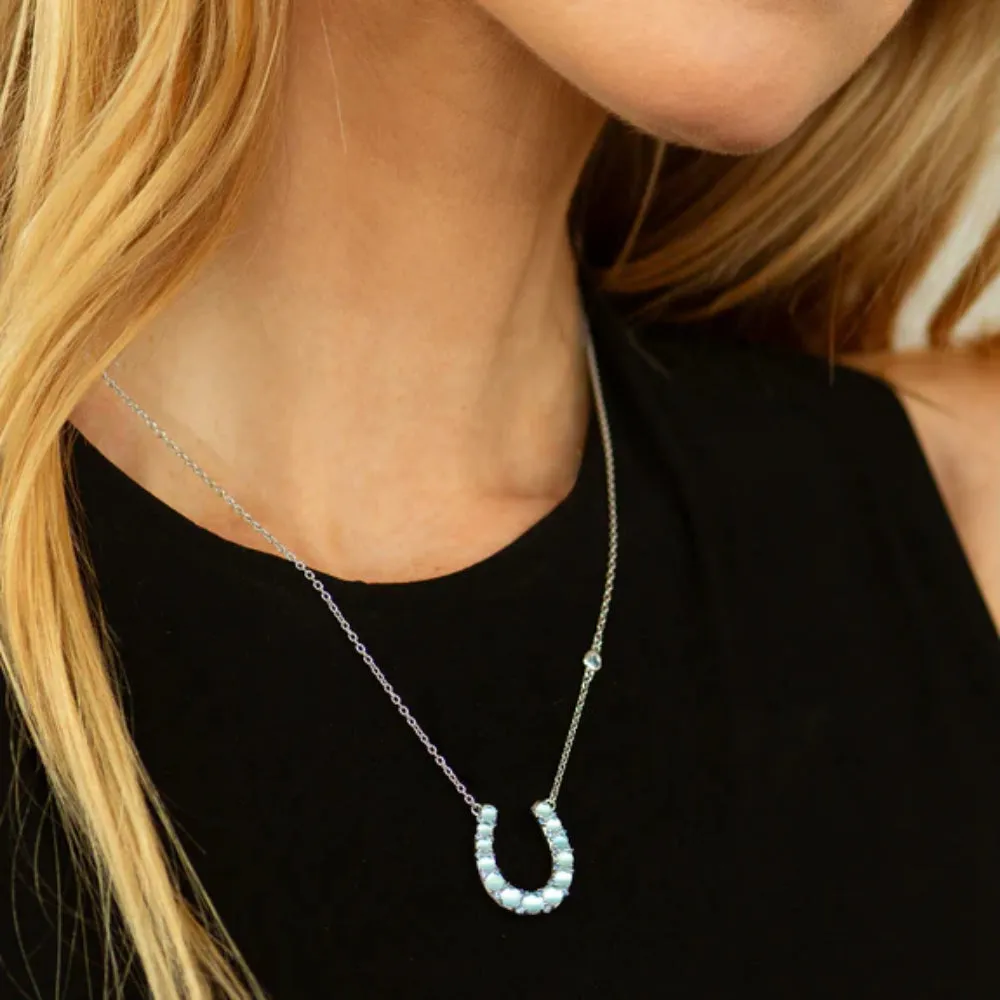 Monica Rich Kosann The Horseshoe Necklace with Blue Topaz over Mother of Pearl