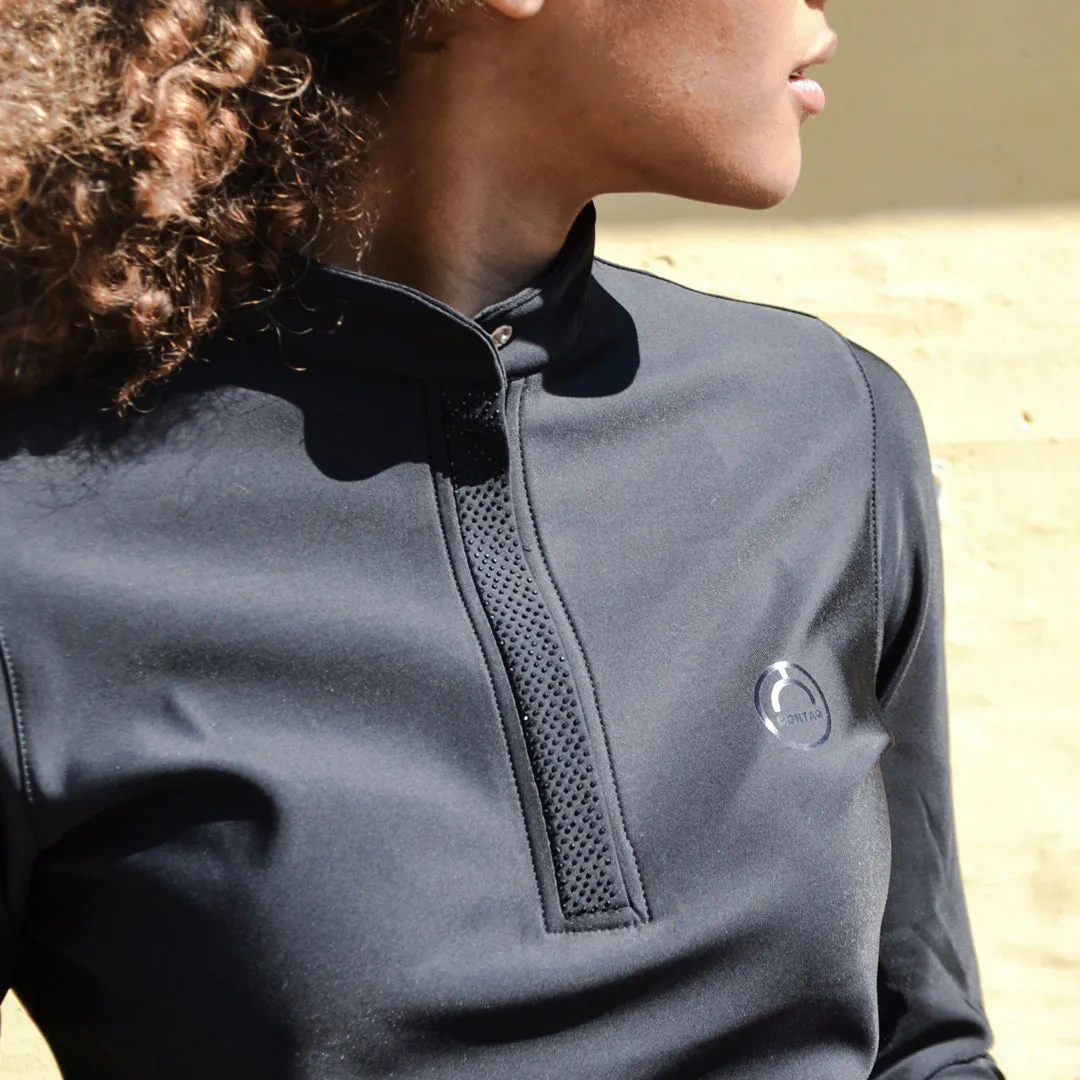 Montar Small Crystal Detail Long Sleeve Polo Shirt