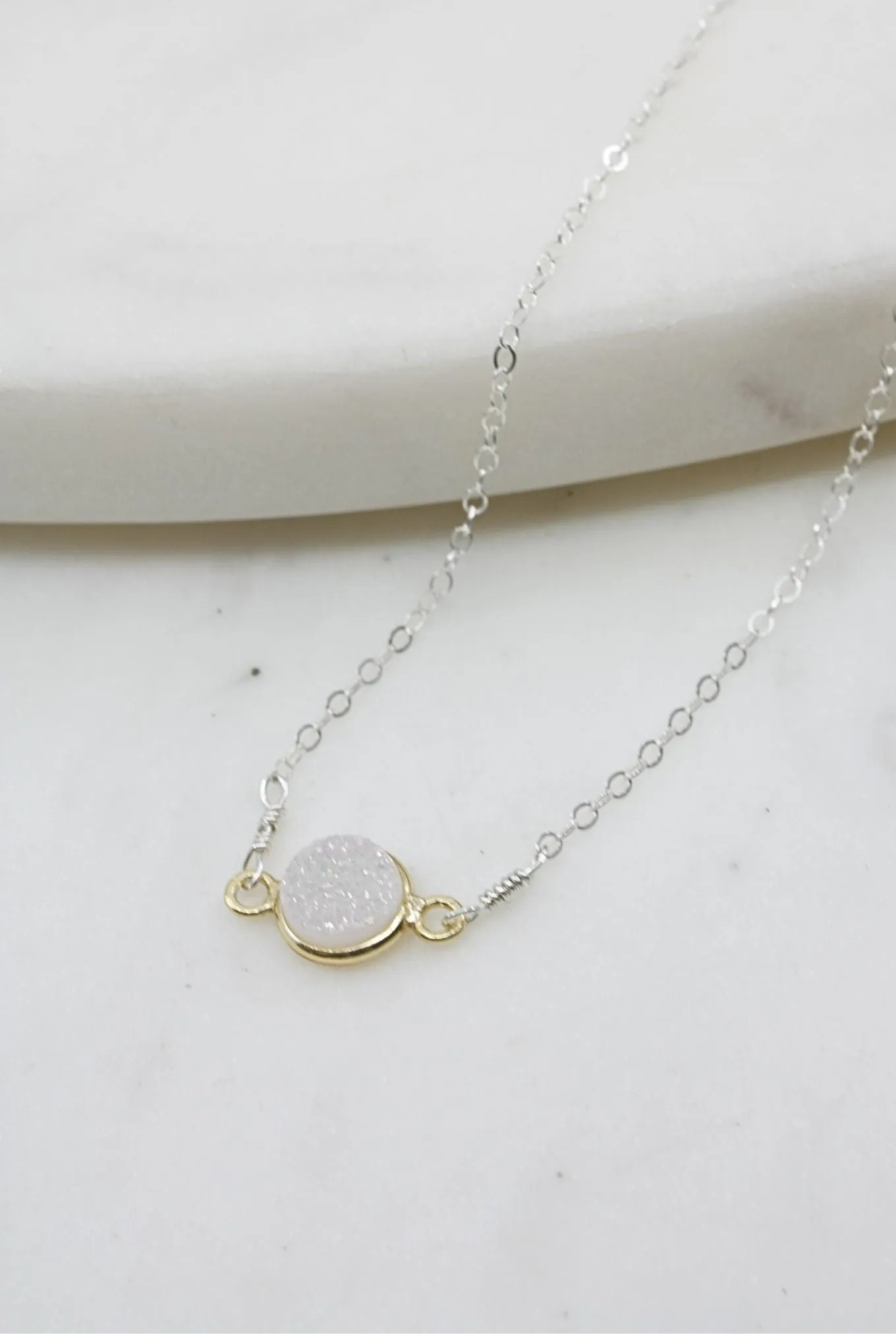 Mrs. Parker Necklace in White Druzy