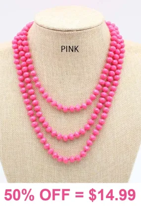 Neon Pink Crystal 60" Long Strand Layering Necklace