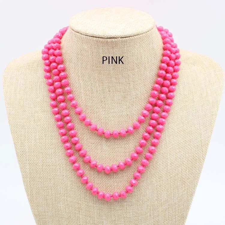 Neon Pink Crystal 60" Long Strand Layering Necklace