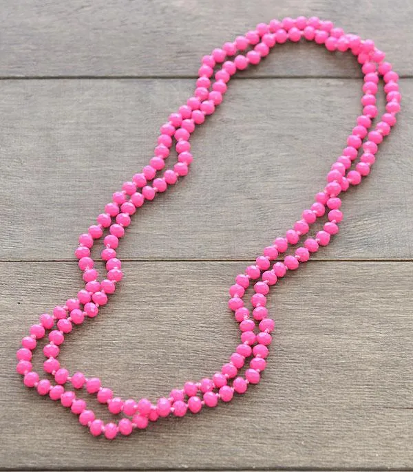 Neon Pink Crystal 60" Long Strand Layering Necklace