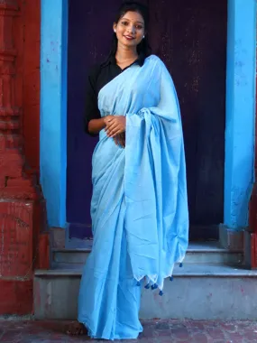 Odette Blue Cotton  Saree  With Unstitched Blouse for Women