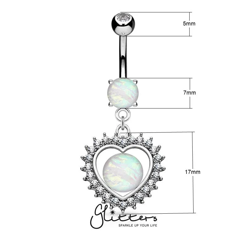 Opal Glitter Set Crystal Paved Heart Dangle Belly Button Navel Ring