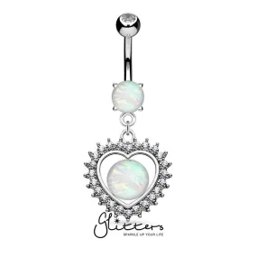 Opal Glitter Set Crystal Paved Heart Dangle Belly Button Navel Ring