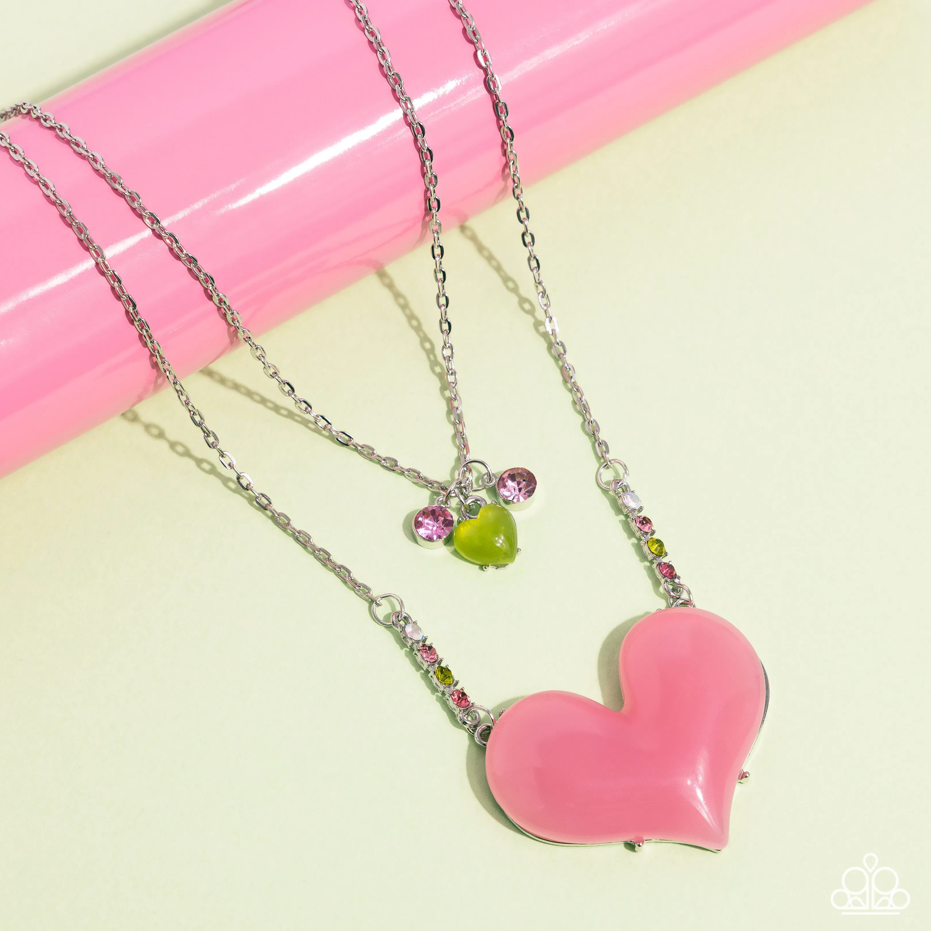 Paparazzi Heart-Racing Recognition Pink Necklace & Earring Set