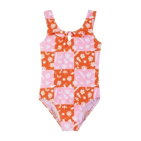 Pink Checker Tie Detail Swimsuit