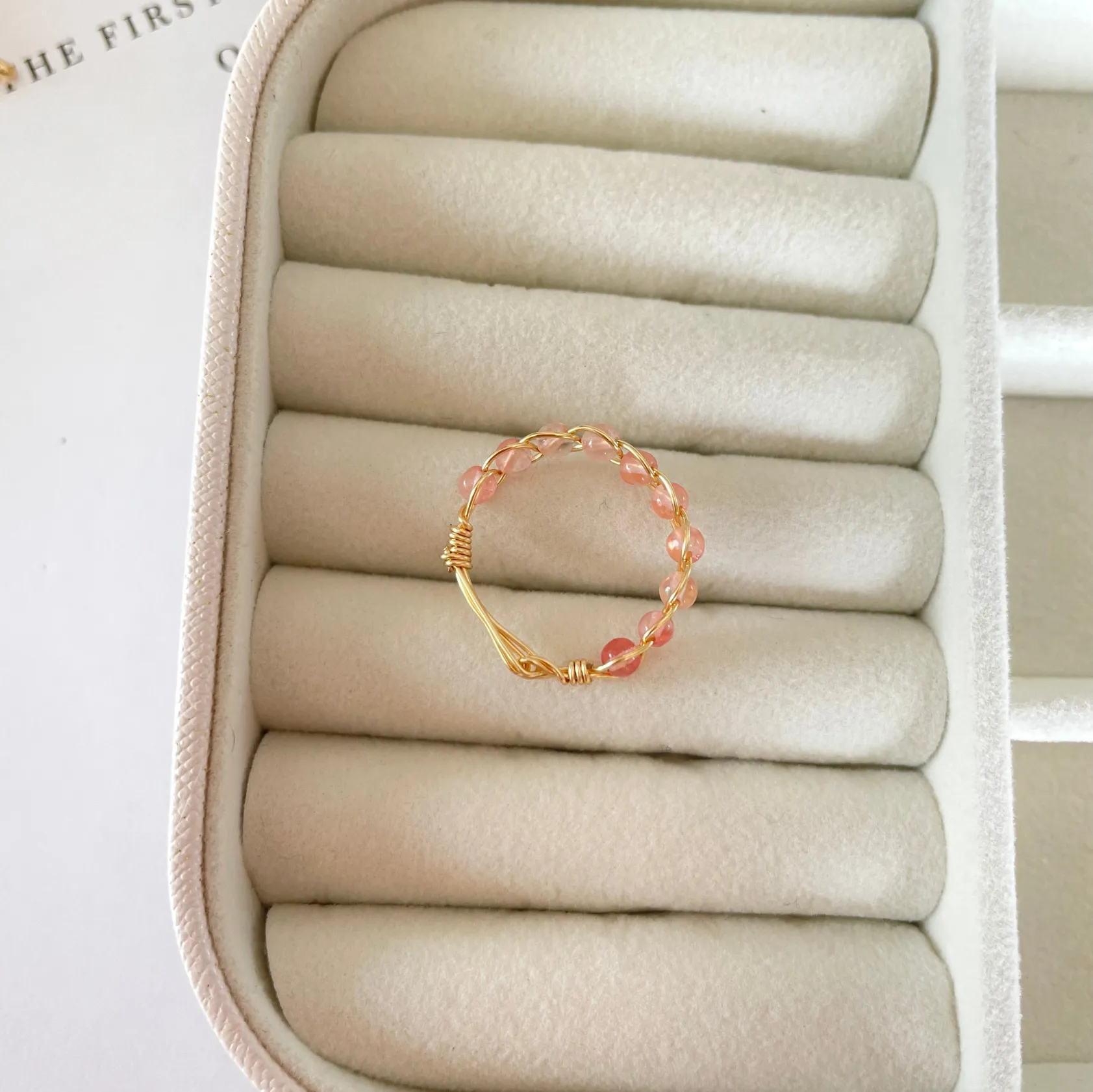 Pink Jade Braided Wire Ring