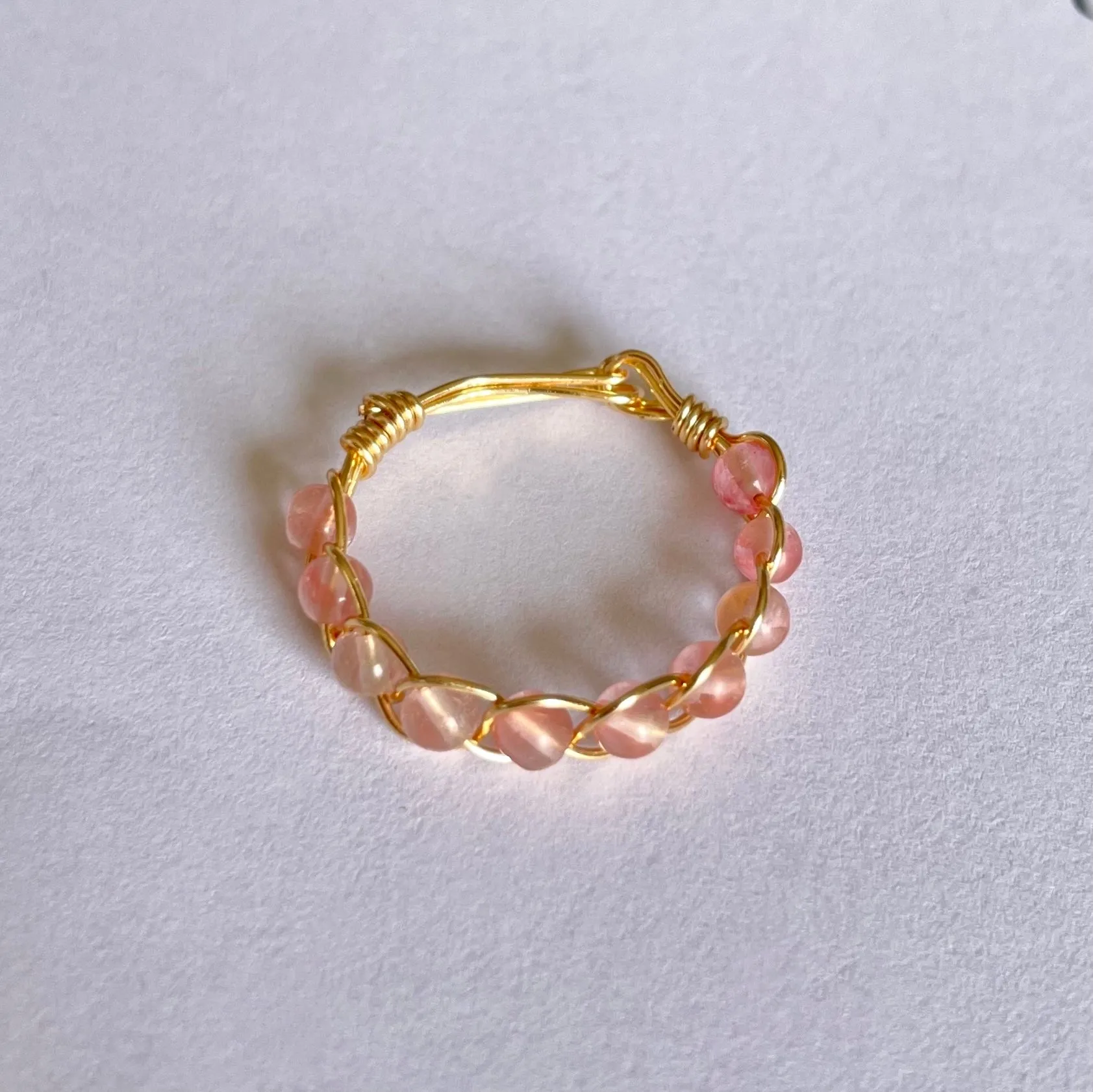 Pink Jade Braided Wire Ring