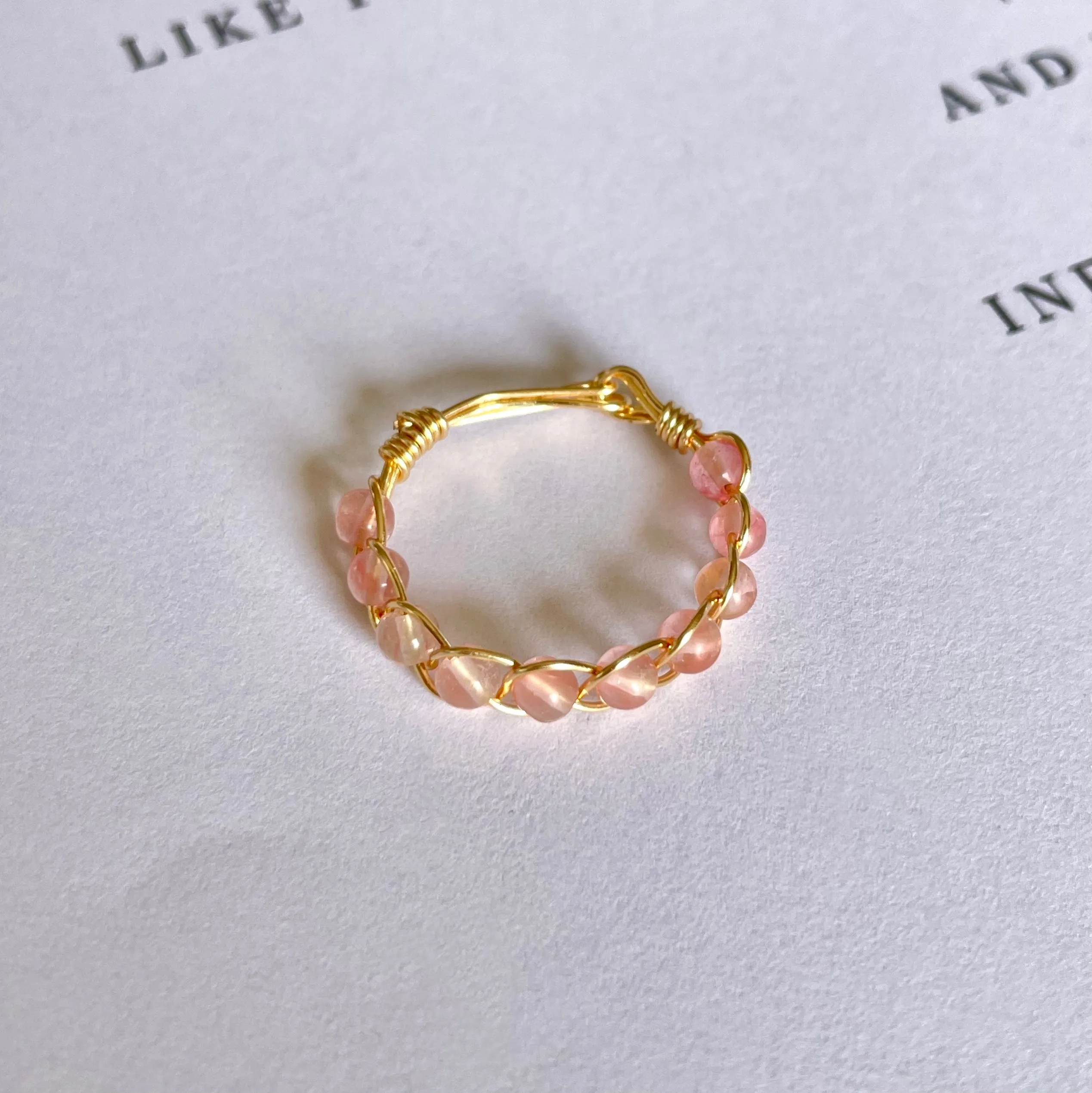 Pink Jade Braided Wire Ring