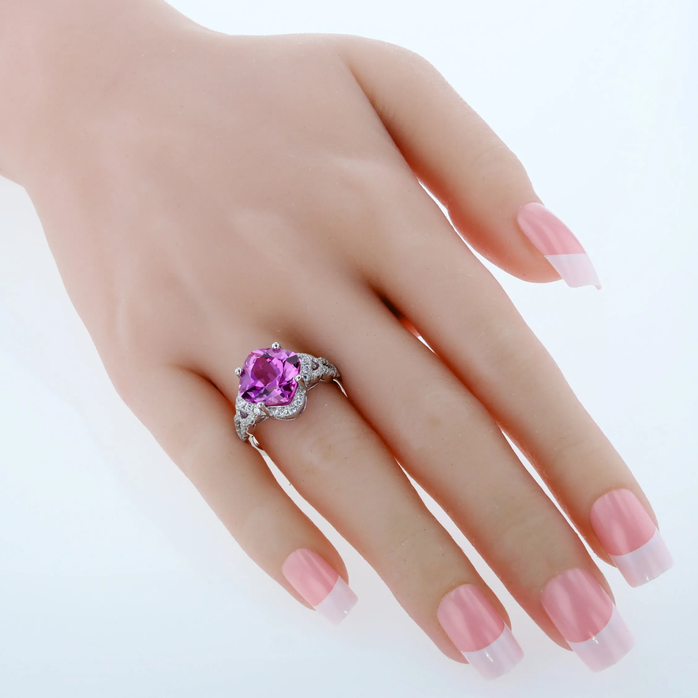 Pink Sapphire Cushion Cut Sterling Silver Ring Size 8