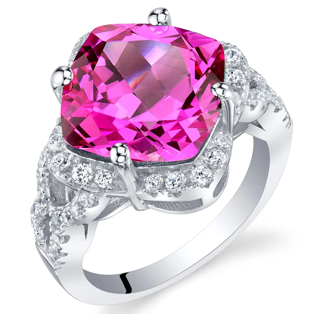 Pink Sapphire Cushion Cut Sterling Silver Ring Size 8