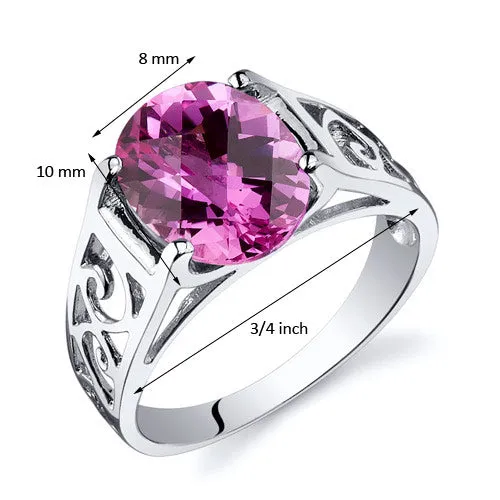 Pink Sapphire Oval Cut Sterling Silver Ring Size 6