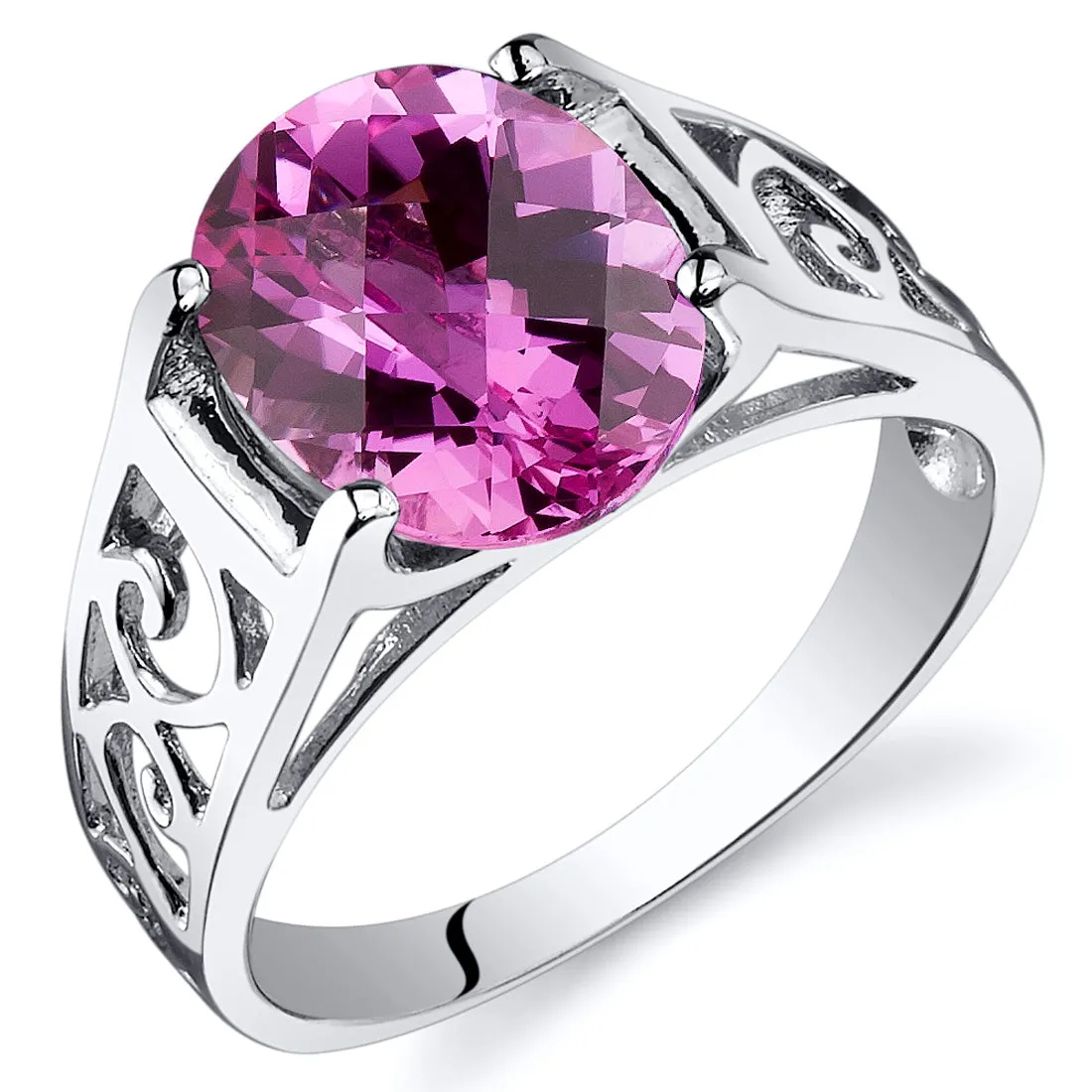 Pink Sapphire Oval Cut Sterling Silver Ring Size 6