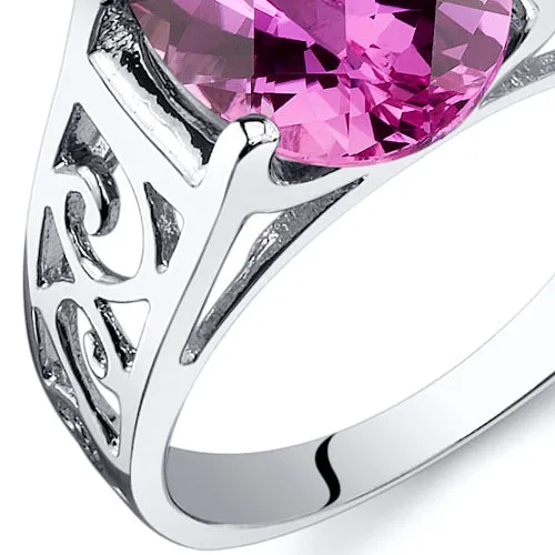 Pink Sapphire Oval Cut Sterling Silver Ring Size 6