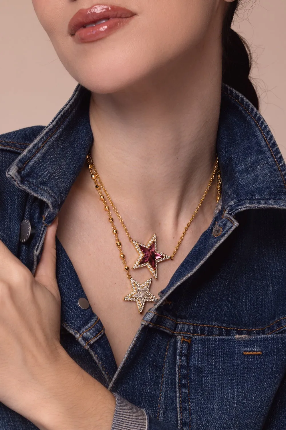 Pink Tourmaline Kite Star Necklace