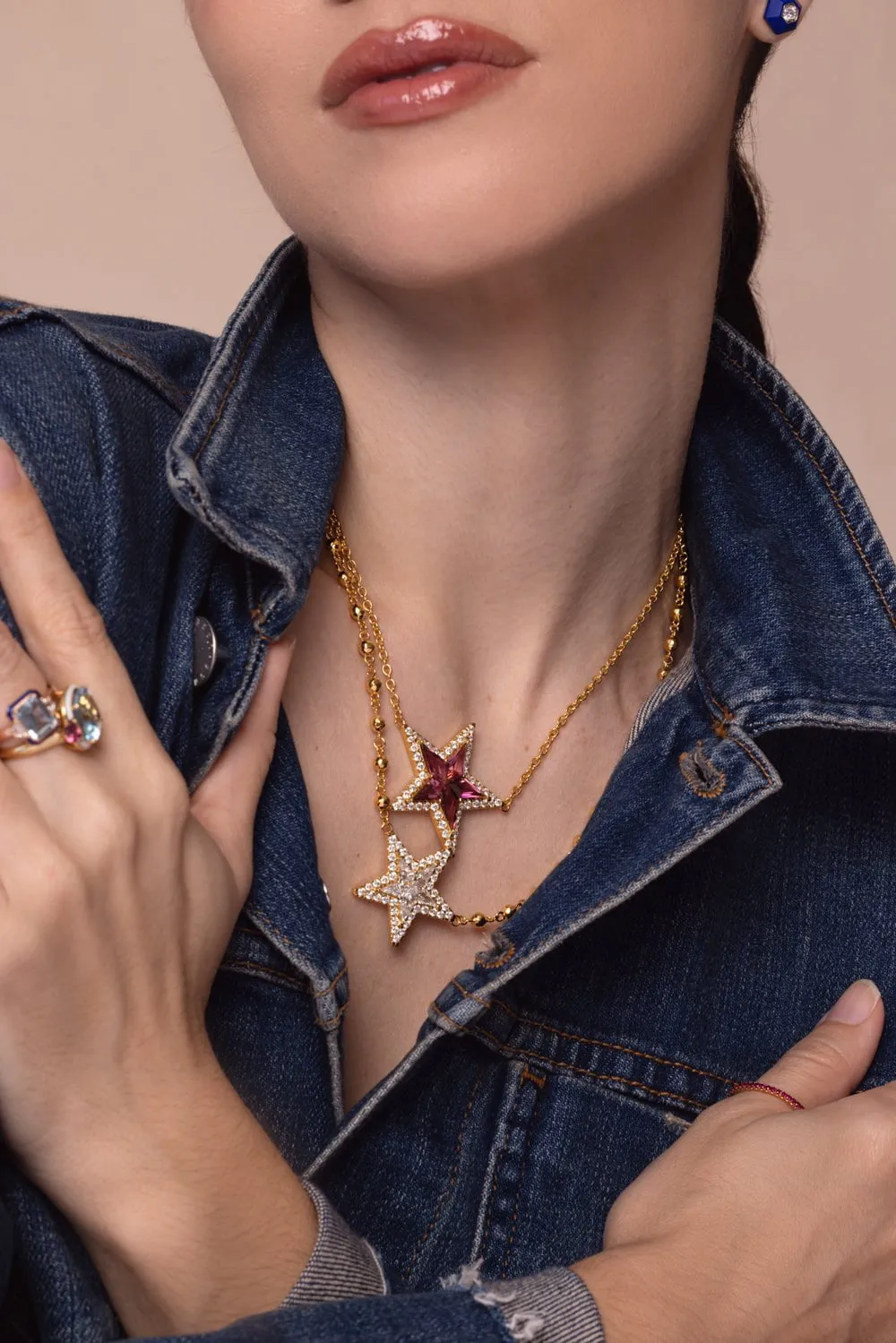 Pink Tourmaline Kite Star Necklace