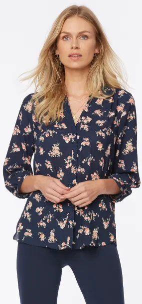 Pintuck Blouse Blauw Bloemenprint | Brenda Park