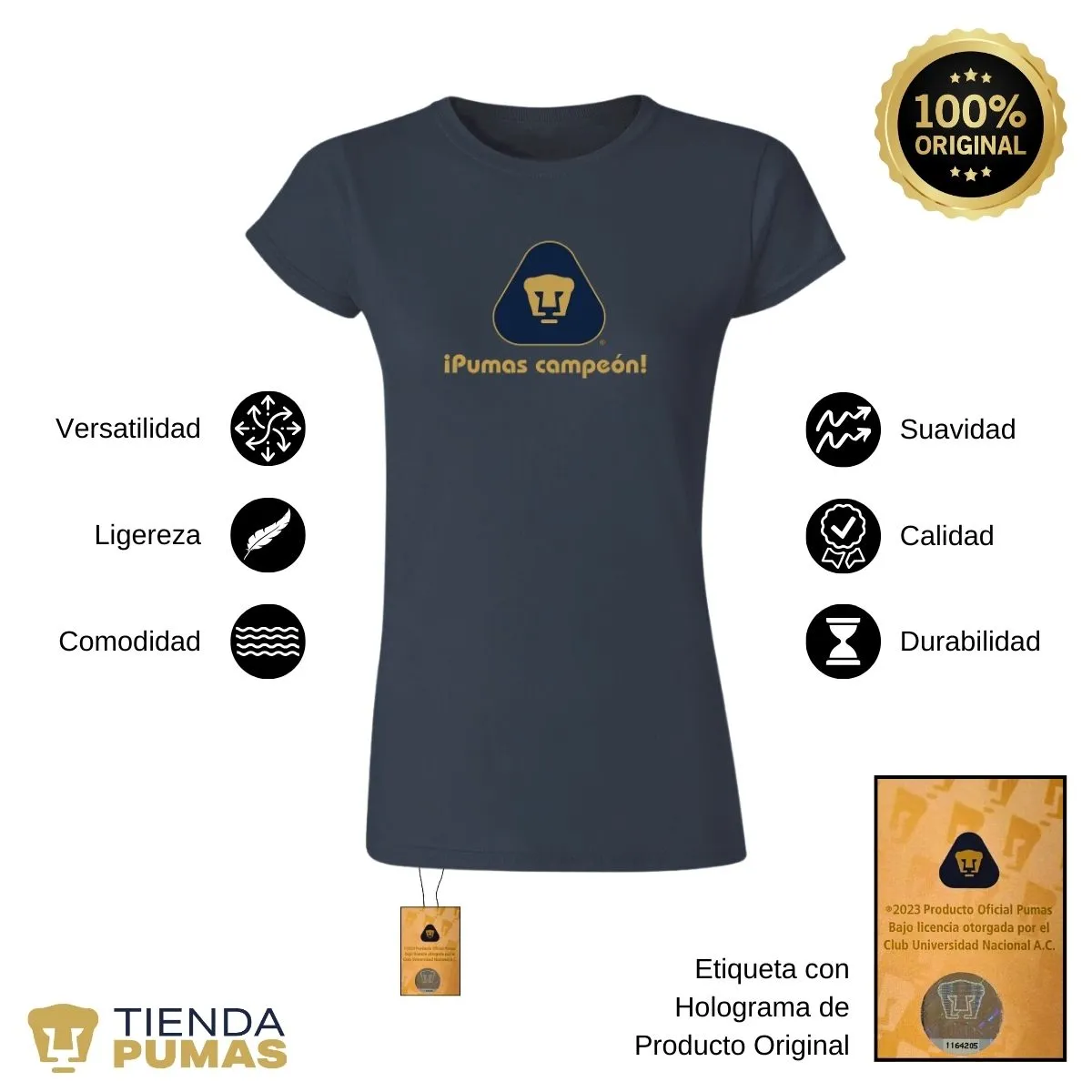 Playera Mujer Pumas UNAM campeón