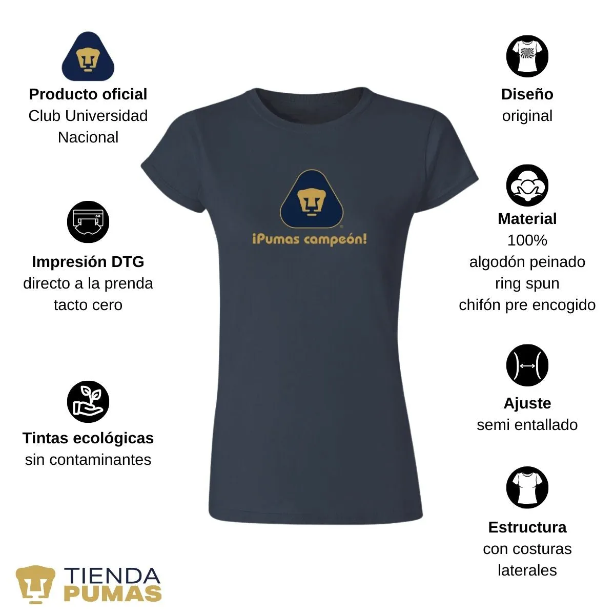 Playera Mujer Pumas UNAM campeón