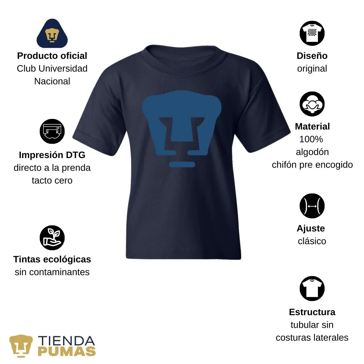 Playera Nios Pumas UNAM Logo Azul