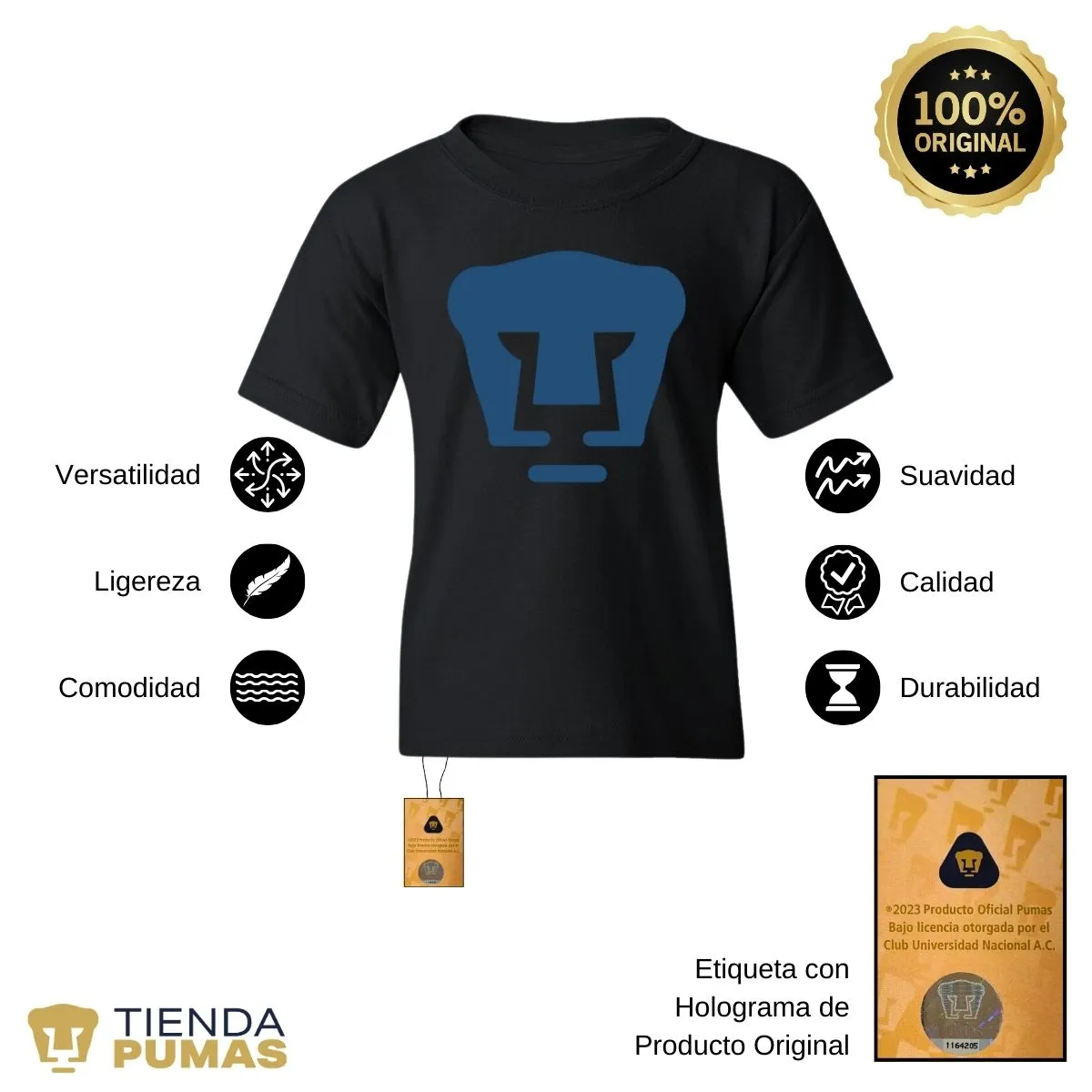 Playera Nios Pumas UNAM Logo Azul