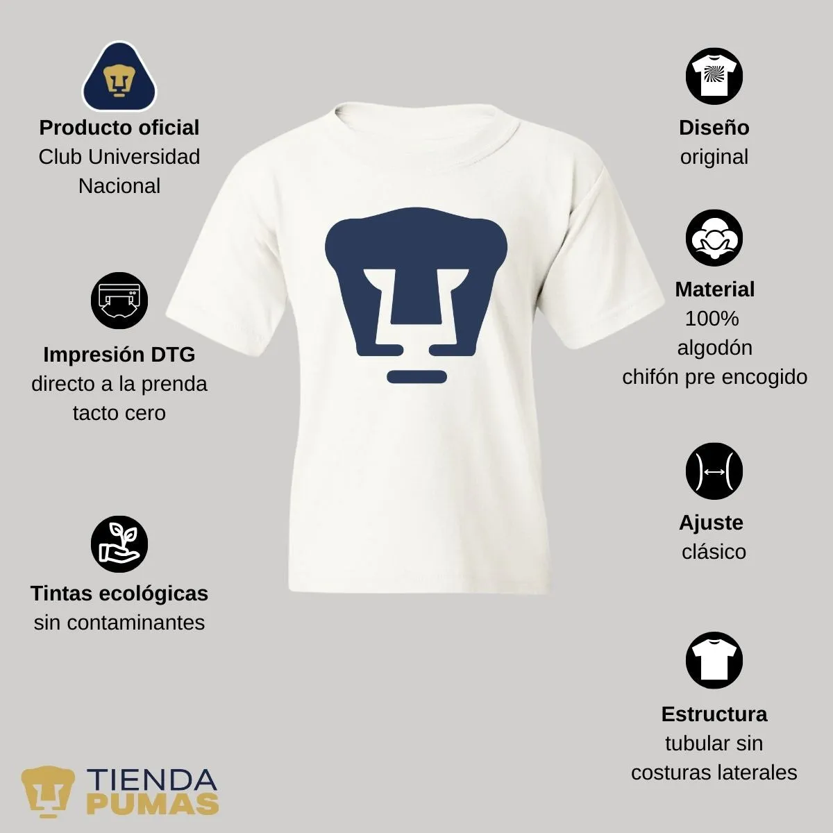 Playera Nios Pumas UNAM Logo Azul