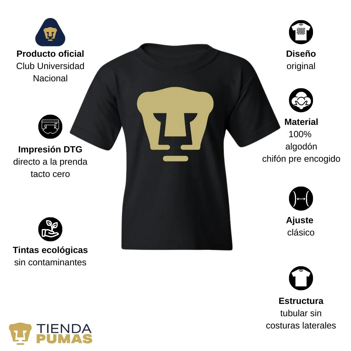 Playera Nios Pumas UNAM Logo Dorado