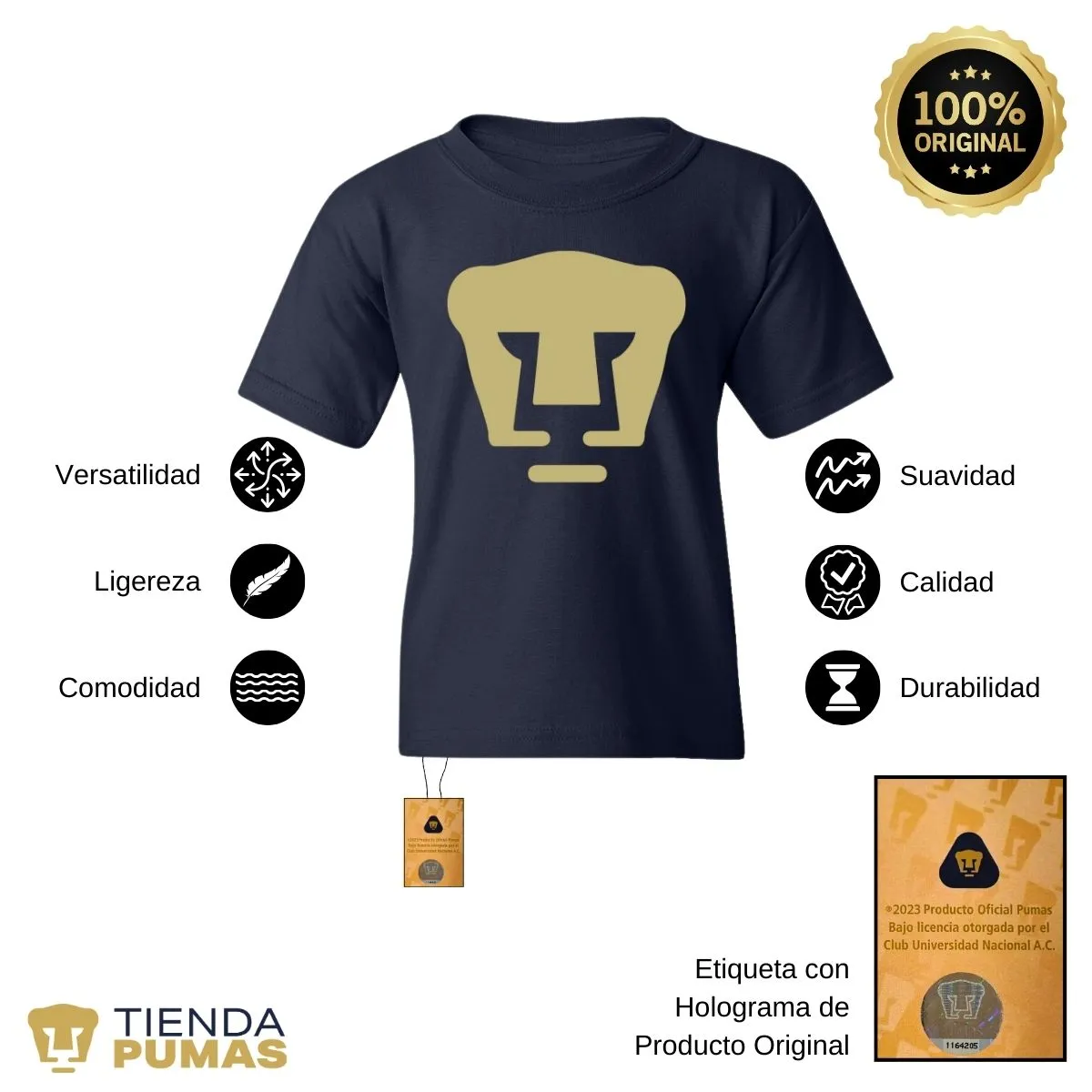 Playera Nios Pumas UNAM Logo Dorado