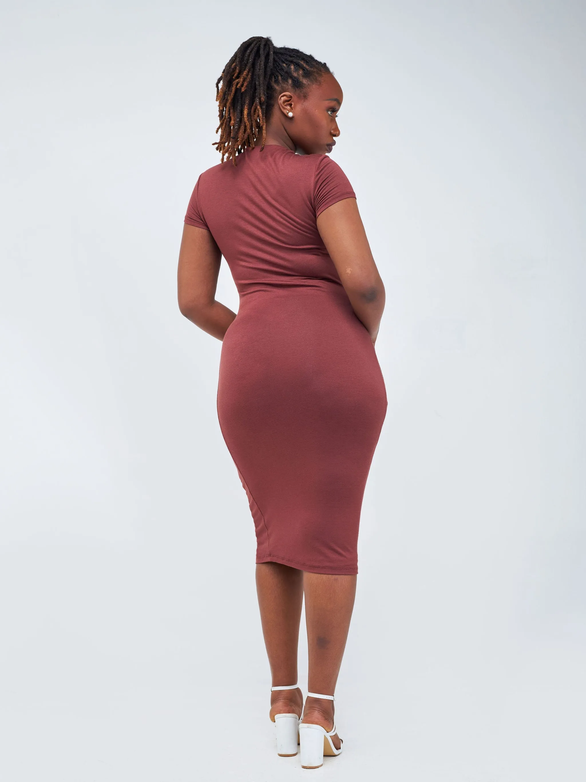 Popular 21 Crew-Neck Knee-Length Dress - Rum Raisin