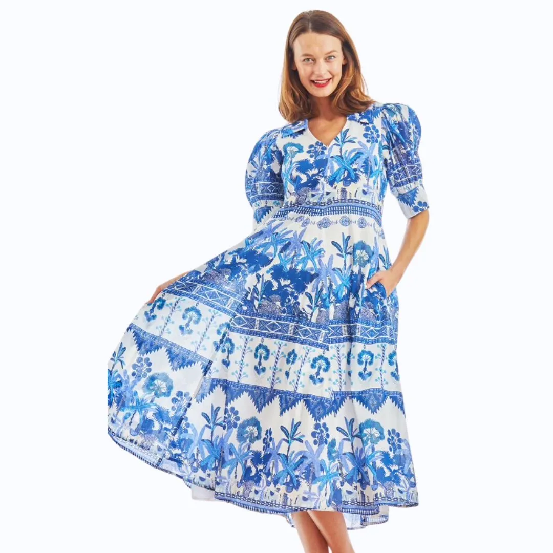 Puff Sleeve Midi Ikat Dress