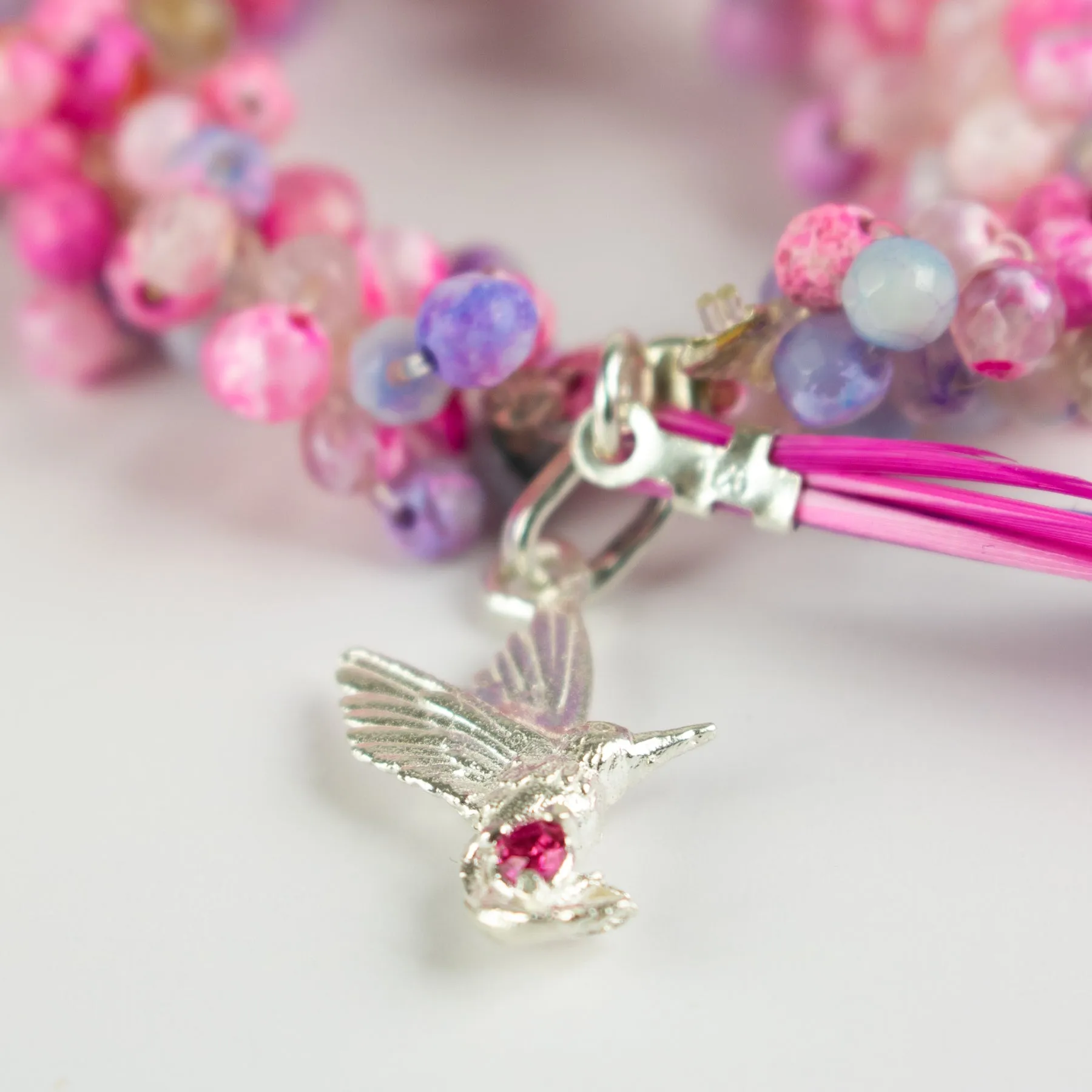 Pulsera Anudada - Colibrí Pastel