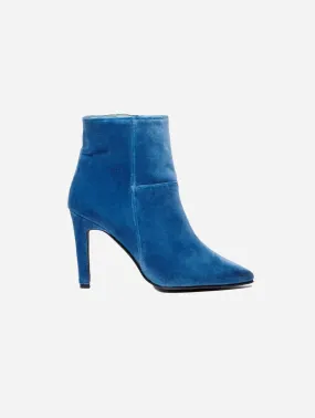 Rose Vegan Velvet Heeled Ankle Boots | Blue