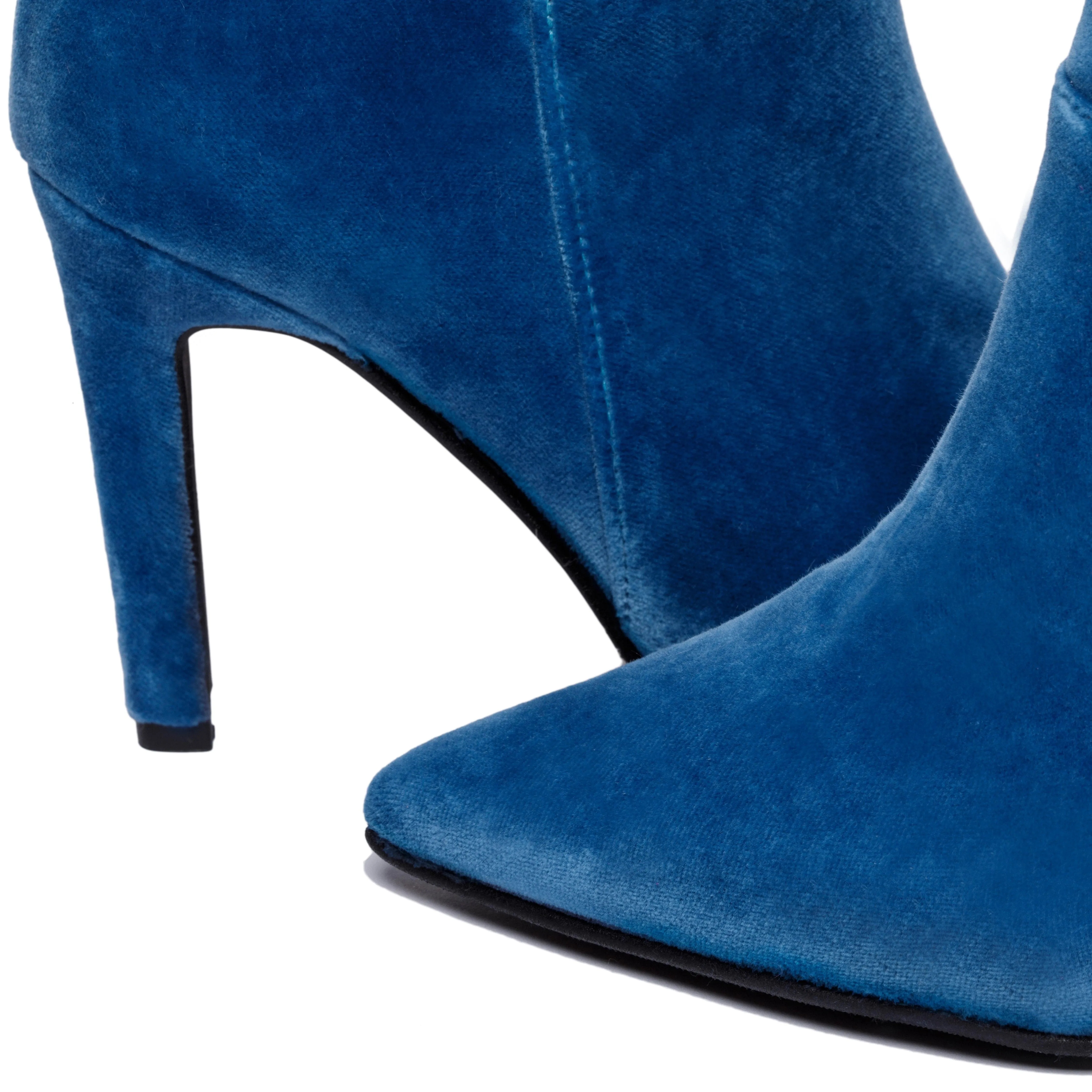 Rose Vegan Velvet Heeled Ankle Boots | Blue